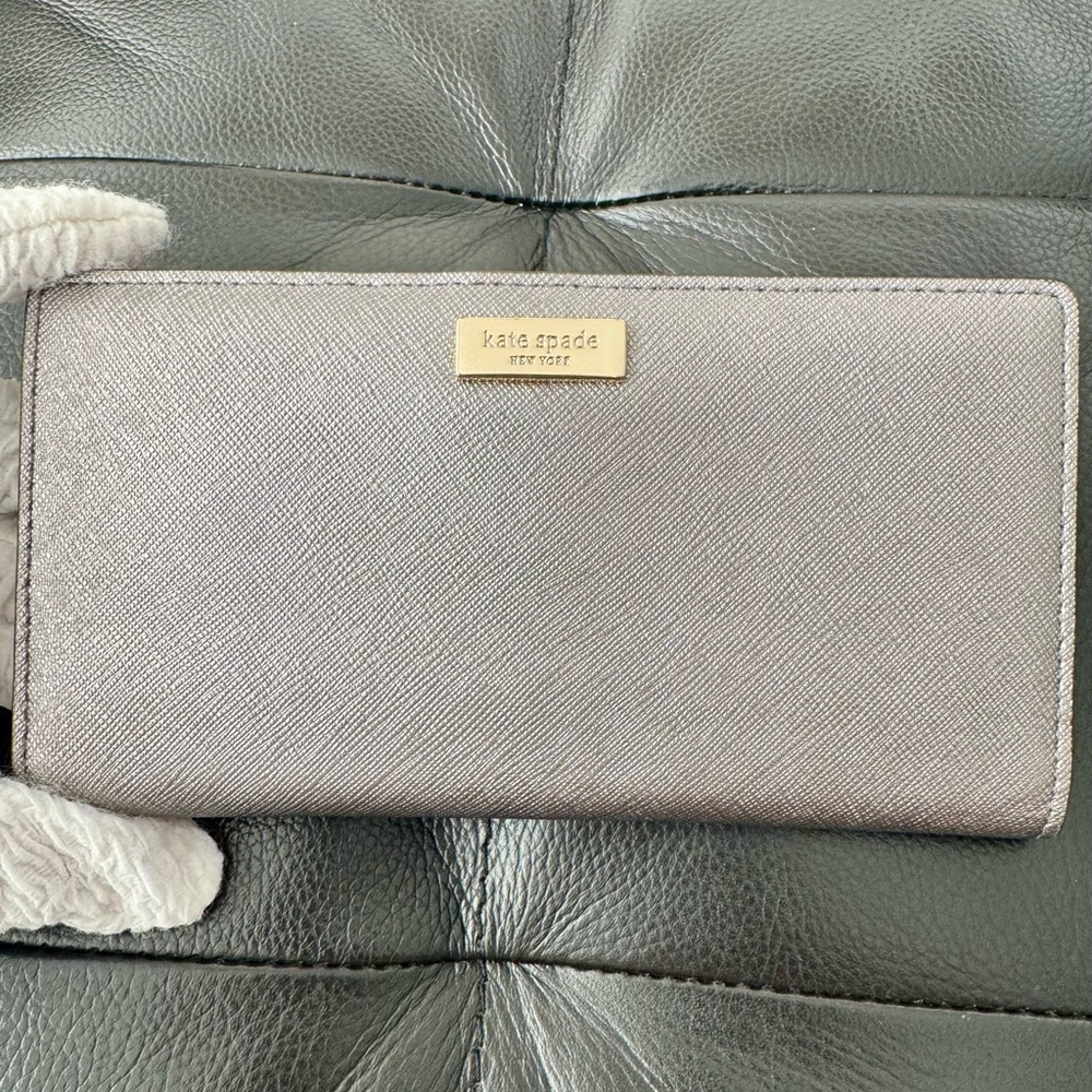 ♠️Kate Spade Stacie Newberry Lane Leather Wallet Anthracite Gray Metalic Bifold